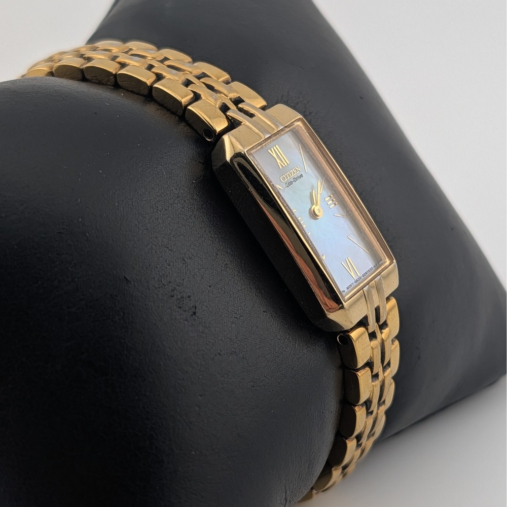 Citizen Eco-Drive Rectangular Gold Tone MOP Dial Petite Bracelet Watch - Picture 6 of 10